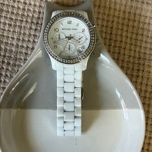 Michael Kors White and Silver Watch with Crystal Bezel